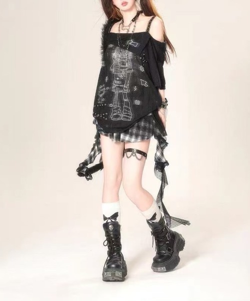 VIVID LADY(ビビッドレディー)の「ビンテージ プリント オフショルダーニット(ニット/セーター・レディース・アイボリー/ブラック・FREE)」の7枚目の写真