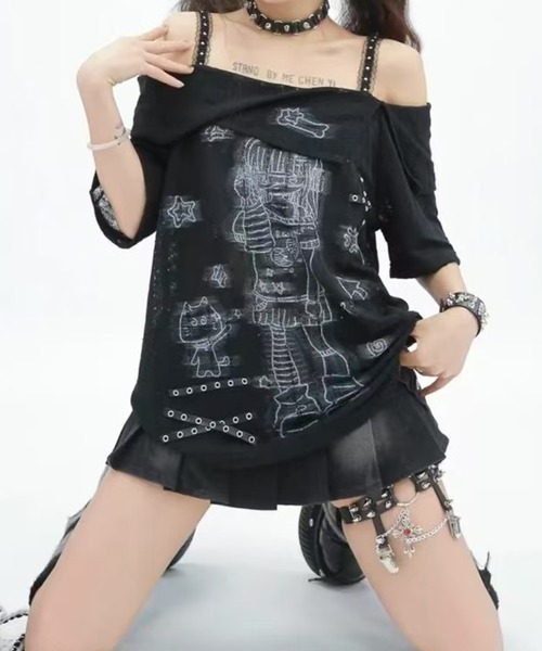 VIVID LADY(ビビッドレディー)の「ビンテージ プリント オフショルダーニット(ニット/セーター・レディース・アイボリー/ブラック・FREE)」の11枚目の写真
