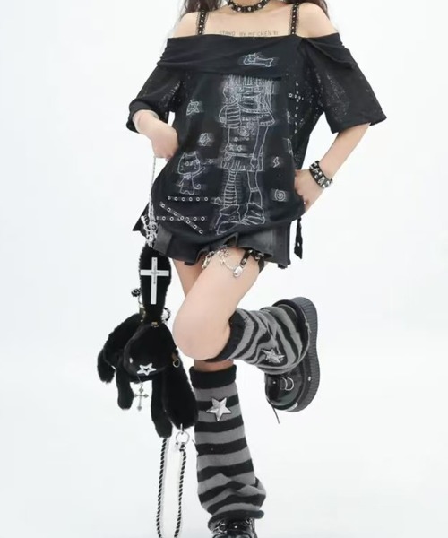 VIVID LADY(ビビッドレディー)の「ビンテージ プリント オフショルダーニット(ニット/セーター・レディース・アイボリー/ブラック・FREE)」の12枚目の写真