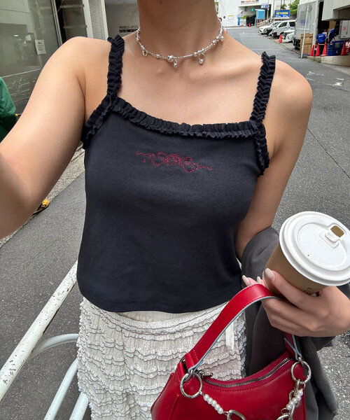 CIAOPANIC（チャオパニック）の「フリルテープカップ付きキャミソール（キャミソール・レディース・ホワイト/ブラック/グレー・ONE SIZE）」の3枚目の写真