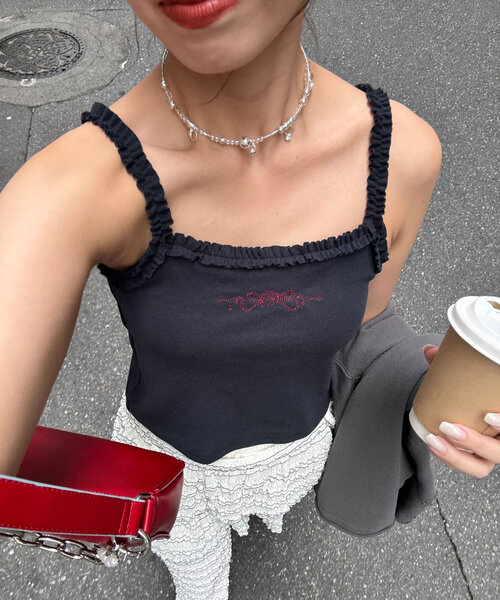 CIAOPANIC（チャオパニック）の「フリルテープカップ付きキャミソール（キャミソール・レディース・ホワイト/ブラック/グレー・ONE SIZE）」の18枚目の写真