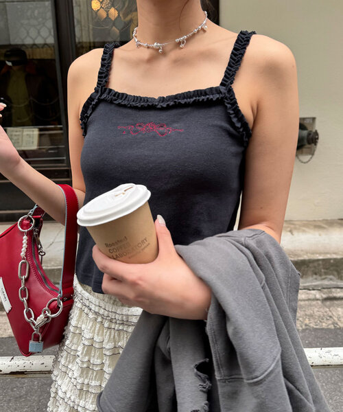 CIAOPANIC（チャオパニック）の「フリルテープカップ付きキャミソール（キャミソール・レディース・ホワイト/ブラック/グレー・ONE SIZE）」の19枚目の写真