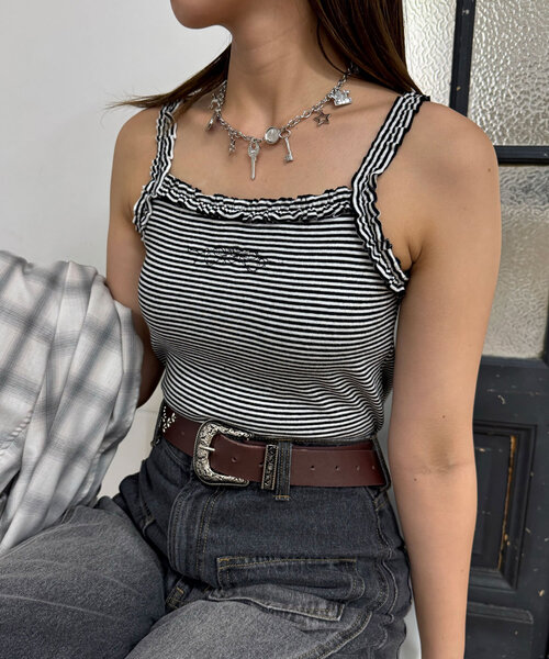 CIAOPANIC（チャオパニック）の「フリルテープカップ付きキャミソール（キャミソール・レディース・ホワイト/ブラック/グレー・ONE SIZE）」の5枚目の写真