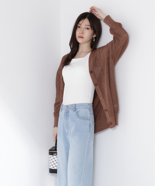 PROPORTION BODY DRESSING（プロポーションボディドレッシング）の「＜Ｅ＞ルーズカーディガン / 1215277601（ニット/セーター・レディース・ブラウン/ホワイト系その他/ピンク・FREE）」の3枚目の写真