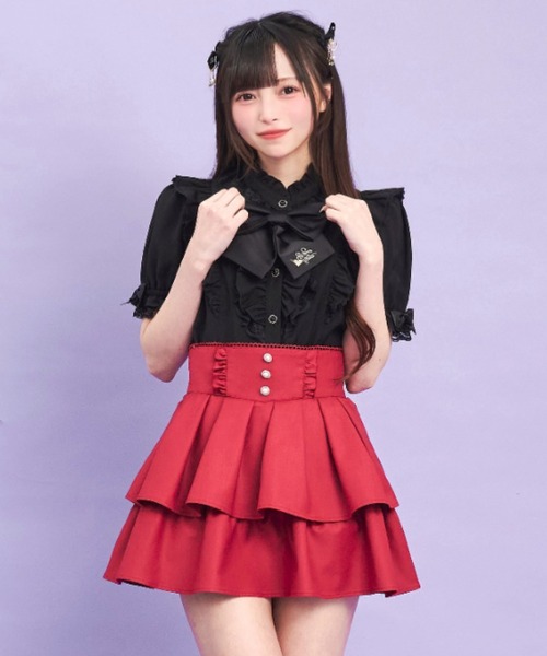 Secret Honey（シークレットハニー）の「ティアードタックフレアスカパン（スカート・レディース・ワインレッド/ブラック・MEDIUM）」の2枚目の写真