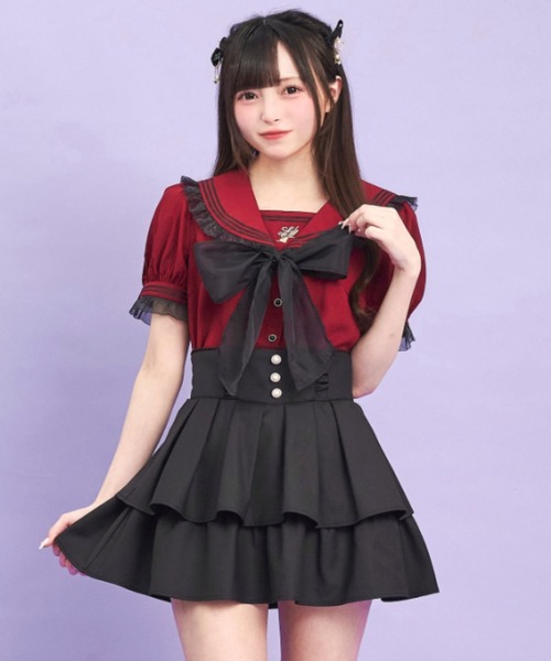 Secret Honey（シークレットハニー）の「ティアードタックフレアスカパン（スカート・レディース・ワインレッド/ブラック・MEDIUM）」の7枚目の写真