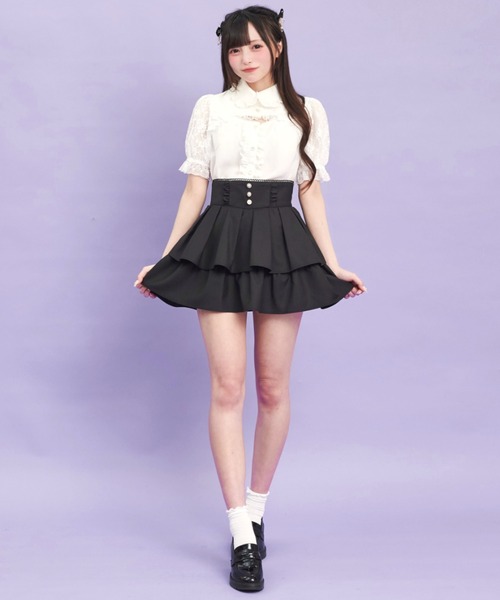 Secret Honey（シークレットハニー）の「ティアードタックフレアスカパン（スカート・レディース・ワインレッド/ブラック・MEDIUM）」の6枚目の写真