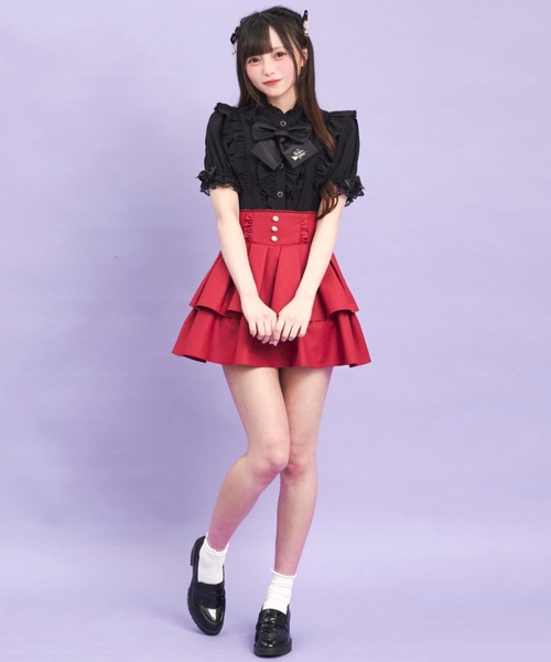 Secret Honey（シークレットハニー）の「ティアードタックフレアスカパン（スカート・レディース・ワインレッド/ブラック・MEDIUM）」の3枚目の写真