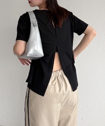 back open shirring logo t-shirt / バックオープンシャーリングロゴTシャツ