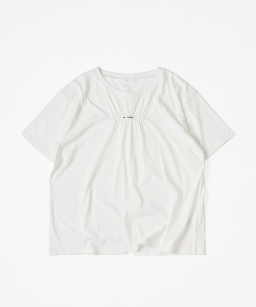MUHET(ミュエータ)の「back open shirring logo t-shirt / バックオープンシャーリングロゴTシャツ(Tシャツ/カットソー・レディース・ブラック/オフホワイト・SMALL/MEDIUM)」の10枚目の写真