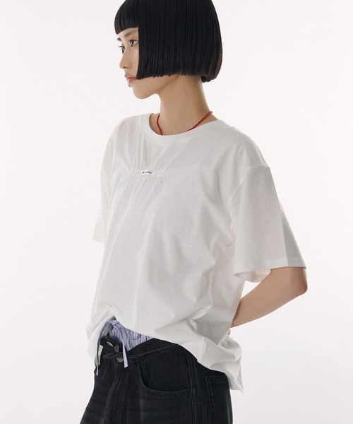 back open shirring logo t-shirt / バックオープンシャーリング