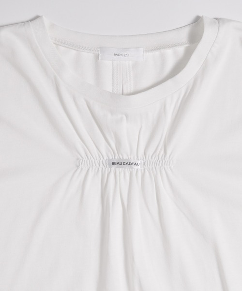 MUHET(ミュエータ)の「back open shirring logo t-shirt / バックオープンシャーリングロゴTシャツ(Tシャツ/カットソー・レディース・ブラック/オフホワイト・SMALL/MEDIUM)」の8枚目の写真