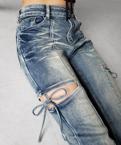 2color ／ 3size 】カットアウトリボンヴィンテージストレッチ