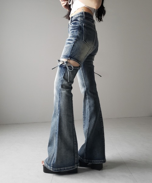 着画　navy used flare denim フレアデニム ストレートデニム USED FLARE DENIM PANTS