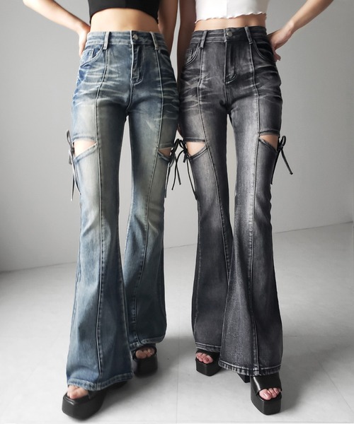 all capo STACKED LONG FLARE DENIM フレア アパレルブランドme+em select ミームセレクト