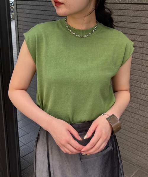 エメイン　ジャガードフレンチスリーブニット セール】【&g'aime】フレンチスリーブニット Cap Sleeve Knit