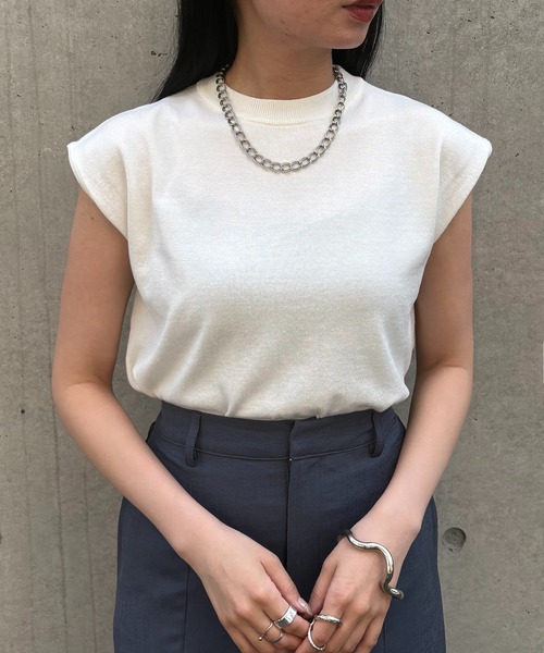 &g'aime(アンジェム)の「【&g'aime】フレンチスリーブニット Cap Sleeve Knit Top(ニット/セーター・レディース・グリーン/ホワイト/ブラック/チャコールグレー・FREE)」の12枚目の写真