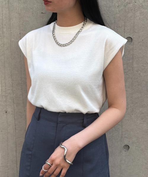 &g'aime(アンジェム)の「【&g'aime】フレンチスリーブニット Cap Sleeve Knit Top(ニット/セーター・レディース・グリーン/ホワイト/ブラック/チャコールグレー・FREE)」の11枚目の写真
