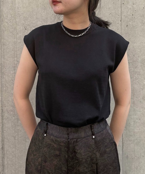 ☆美品☆aimeine エメイン　ジャガードフレンチスリーブニット ダークグレー セール】【&g'aime】フレンチスリーブニット Cap Sleeve Knit
