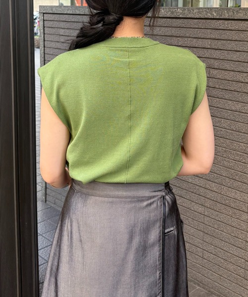 エメイン　ジャガードフレンチスリーブニット セール】【&g'aime】フレンチスリーブニット Cap Sleeve Knit
