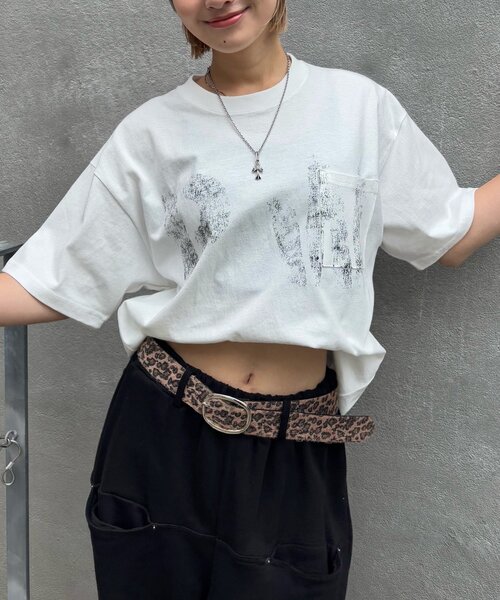 Sourcream（サワークリーム）の「2サイズ【Sourcream】PWステンシルプリントポケットTEE（Tシャツ/カットソー・レディース・グレー/ブラック/ホワイト・MEDIUM/LARGE）」の4枚目の写真