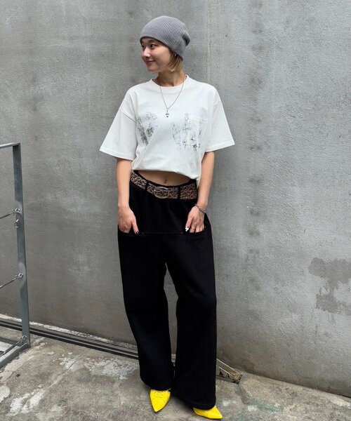 tシャツ 2サイズ「Sourcream」PWステンシルプリントポケットTEE レディース メンズ セール】2サイズ【Sourcream】PWステンシルプリントポケットTEE