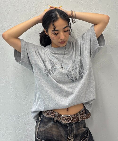 tシャツ 2サイズ「Sourcream」PWステンシルプリントポケットTEE レディース メンズ セール】2サイズ【Sourcream】PWステンシルプリントポケットTEE
