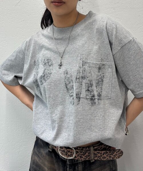 Sourcream（サワークリーム）の「2サイズ【Sourcream】PWステンシルプリントポケットTEE（Tシャツ/カットソー・レディース・グレー/ブラック/ホワイト・MEDIUM/LARGE）」の12枚目の写真