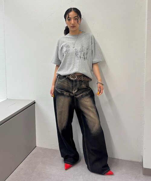 Sourcream（サワークリーム）の「2サイズ【Sourcream】PWステンシルプリントポケットTEE（Tシャツ/カットソー・レディース・グレー/ブラック/ホワイト・MEDIUM/LARGE）」の16枚目の写真