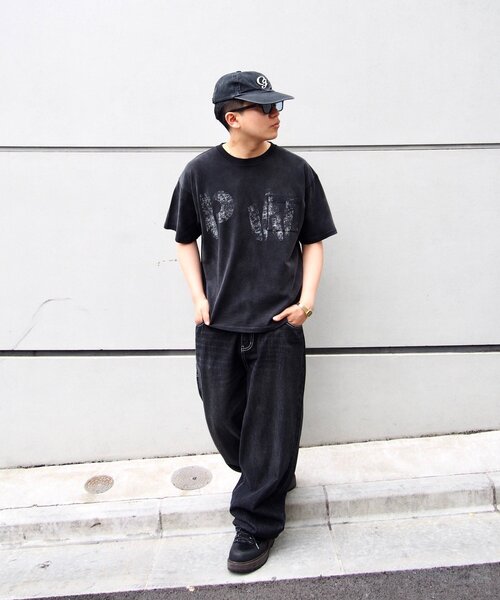 tシャツ 2サイズ「Sourcream」PWステンシルプリントポケットTEE レディース メンズ セール】2サイズ【Sourcream】PWステンシルプリントポケットTEE