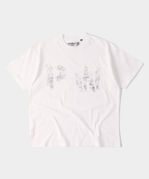 tシャツ 2サイズ「Sourcream」PWステンシルプリントポケットTEE レディース メンズ セール】2サイズ【Sourcream】PWステンシルプリントポケットTEE
