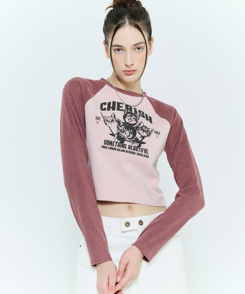 LARTIGENT(ラーティゼン)の「L6 CAT RAGLAN T-SHIRT(Tシャツ/カットソー・レディース・ピンク・FREE)」の1枚目の写真