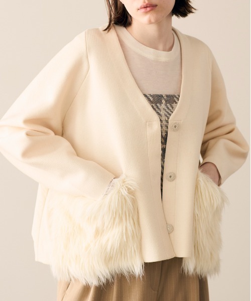 Marilyn Moon（マリリンムーン）の「shaggy pocket milano rib jacket（その他アウター・レディース・ブラック/グレー/アイボリー・FREE）」の2枚目の写真