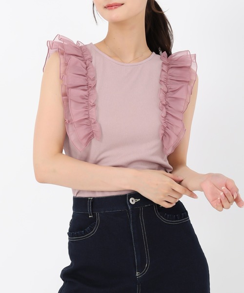 MISCH MASCH(ミッシュマッシュ)の「フリルスリーブカットトップス(Tシャツ/カットソー・レディース・グレー/ブラック/ピンク・フリ-)」の3枚目の写真