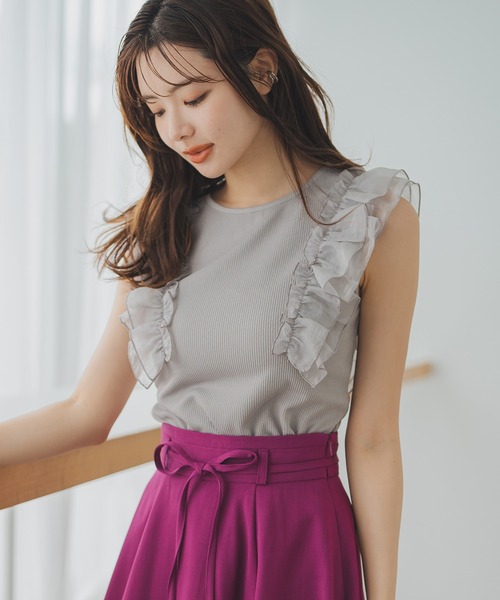 MISCH MASCH(ミッシュマッシュ)の「フリルスリーブカットトップス(Tシャツ/カットソー・レディース・グレー/ブラック/ピンク・フリ-)」の8枚目の写真