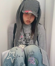 almo（アルモ）の「【LAMPOON】うさ耳ボーダーキャップ（キャップ）」