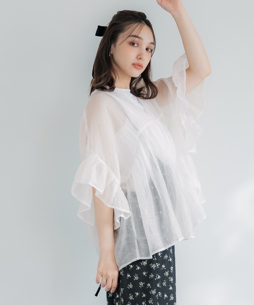 袖フリルシアーブラウス（シャツ/ブラウス）｜coca（coca）（コカ）の
