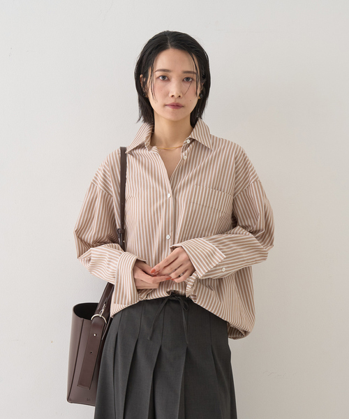 Rouge vif（ルージュヴィフ）の「ストライプメンズライクシャツ（シャツ/ブラウス・レディース・パープル/キャメル・フリー）」の3枚目の写真