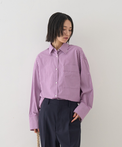 Rouge vif（ルージュヴィフ）の「ストライプメンズライクシャツ（シャツ/ブラウス・レディース・パープル/キャメル・フリー）」の9枚目の写真