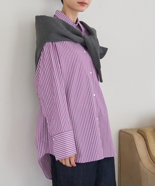 Rouge vif（ルージュヴィフ）の「ストライプメンズライクシャツ（シャツ/ブラウス・レディース・パープル/キャメル・フリー）」の2枚目の写真