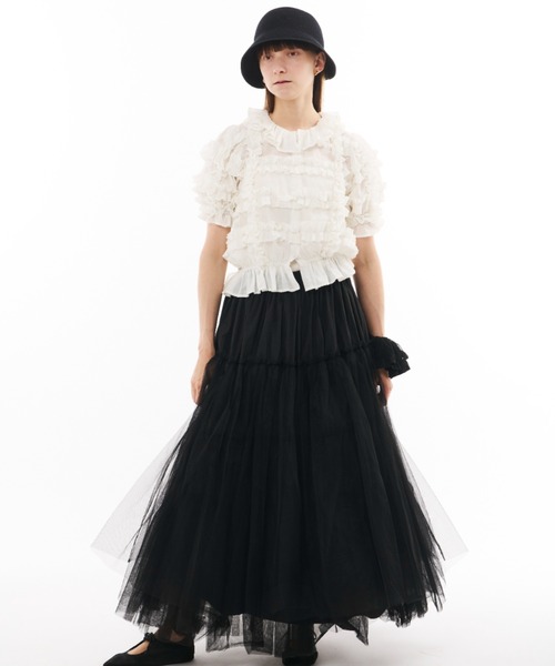 PERNA（ペルナ）の「ホイップフリルブラウス（シャツ/ブラウス・レディース・ブラック/ホワイト・FREE）」の8枚目の写真