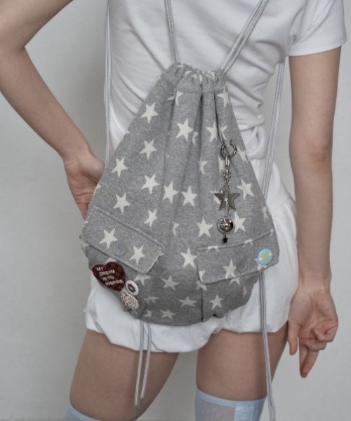 SETUPEXE（セットアップイーエックスイー）の「【SETUP‐EXE】STAR POCKET GYM SACK / 【セットアップエグゼ】スターポケットリュック（バックパック/リュック・レディース・杢グレー/ブラック・ONE SIZE）」の11枚目の写真