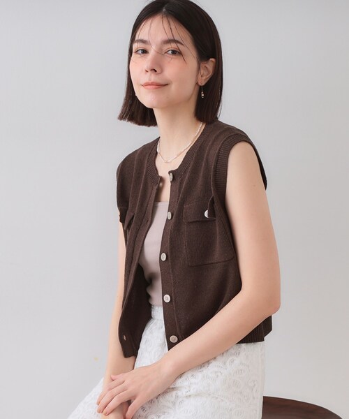 OPAQUE.CLIP（オペークドットクリップ）の「ダブルポケットニット【洗濯機洗い可】（ニット/セーター・レディース・グリーン/ブラウン系その他/アイボリー・38/40）」の2枚目の写真