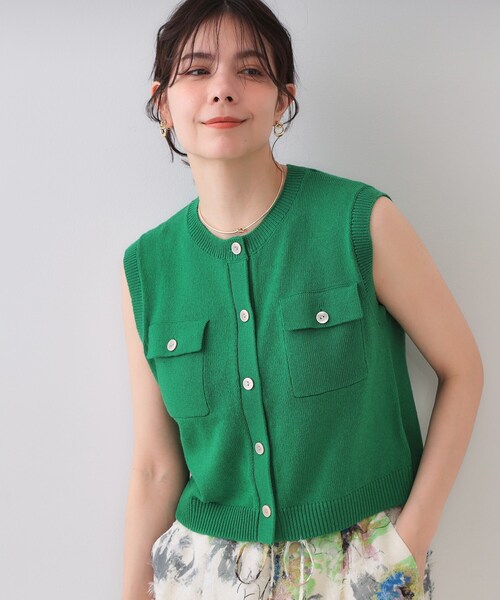 OPAQUE.CLIP（オペークドットクリップ）の「ダブルポケットニット【洗濯機洗い可】（ニット/セーター・レディース・グリーン/ブラウン系その他/アイボリー・38/40）」の3枚目の写真