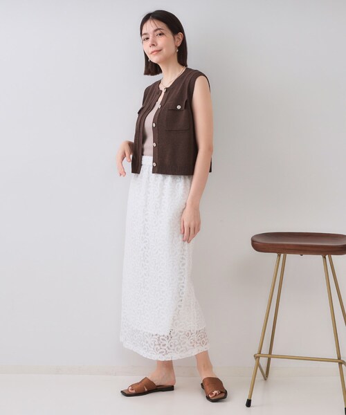 OPAQUE.CLIP（オペークドットクリップ）の「ダブルポケットニット【洗濯機洗い可】（ニット/セーター・レディース・グリーン/ブラウン系その他/アイボリー・38/40）」の4枚目の写真