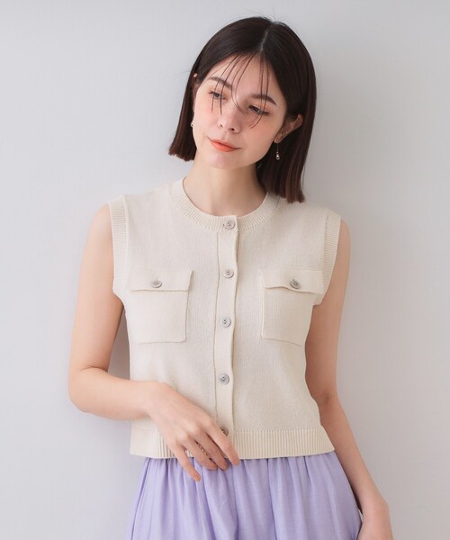 OPAQUE.CLIP（オペークドットクリップ）の「ダブルポケットニット【洗濯機洗い可】（ニット/セーター・レディース・グリーン/ブラウン系その他/アイボリー・38/40）」の7枚目の写真