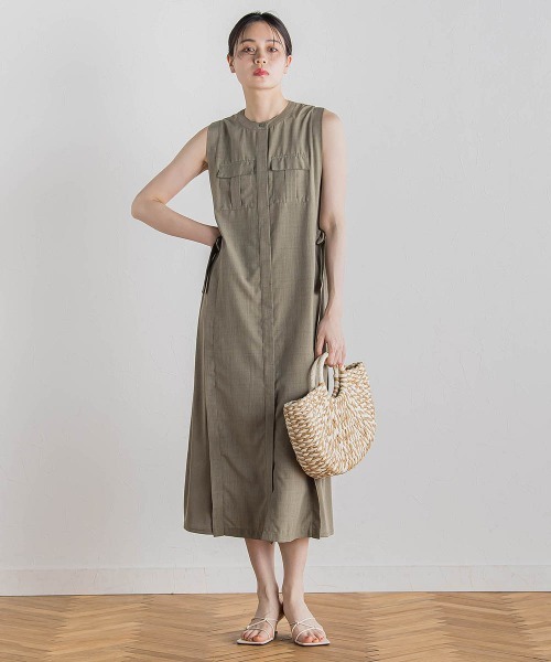 Droite lautreamont（ドロワットロートレアモン）の「麻調リブシャツワンピース≪手洗い可能≫（ワンピース・レディース・ブラック/グリーン・M）」の2枚目の写真