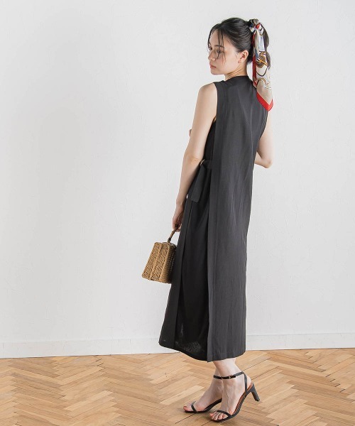 Droite lautreamont（ドロワットロートレアモン）の「麻調リブシャツワンピース≪手洗い可能≫（ワンピース・レディース・ブラック/グリーン・M）」の4枚目の写真