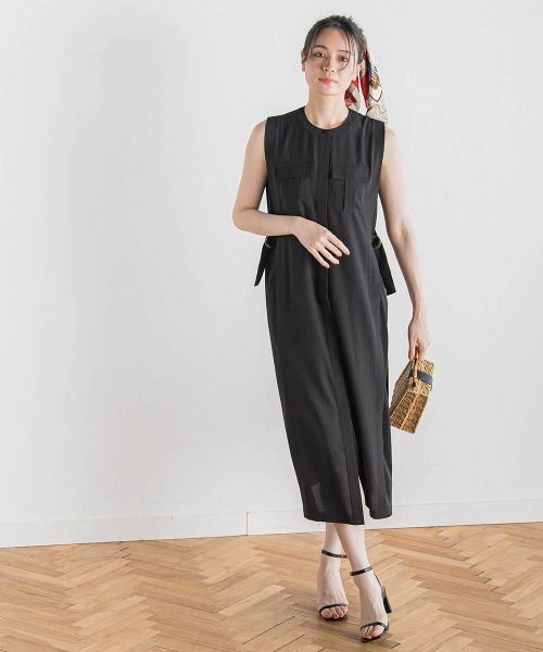 Droite lautreamont（ドロワットロートレアモン）の「麻調リブシャツワンピース≪手洗い可能≫（ワンピース・レディース・ブラック/グリーン・M）」の3枚目の写真