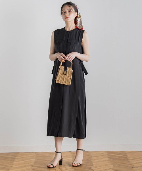 Droite lautreamont（ドロワットロートレアモン）の「麻調リブシャツワンピース≪手洗い可能≫（ワンピース・レディース・ブラック/グリーン・M）」の6枚目の写真